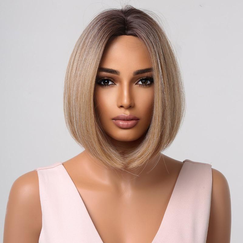 Short Bob Wine Red Synthetic Bangs Wigs For Women