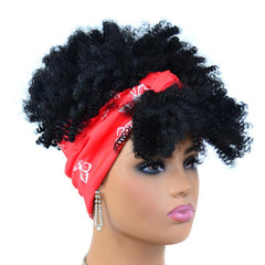 Curly Headband Wig With Bangs Afro Puff Head Wrap for Women