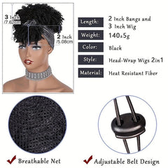 Curly Headband Wig With Bangs Afro Puff Head Wrap for Women