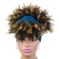 Curly Headband Wig With Bangs Afro Puff Head Wrap for Women
