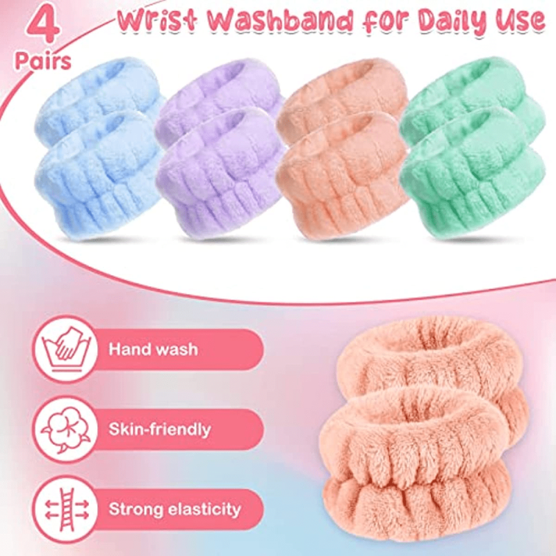 8 Pc Microfiber Wrist Wash Towel Band for Face Washing - Absorbent Sweatband