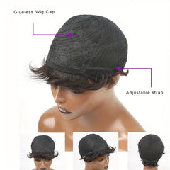 Pixie Cut Human Hair Wig 15 24 Cm Short Straight Machine Wig With Bangs