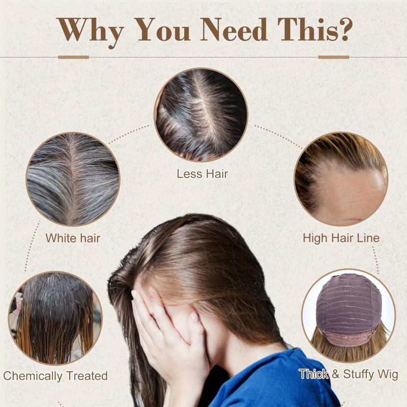 Human Hair Topper with Hair Bangs for Women 100% Real Human Hair