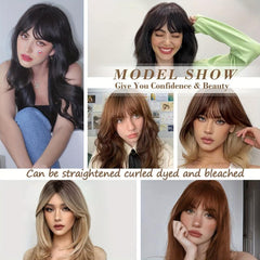 Human Hair Topper with Hair Bangs for Women 100% Real Human Hair