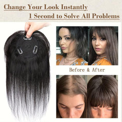 Human Hair Topper with Hair Bangs for Women 100% Real Human Hair