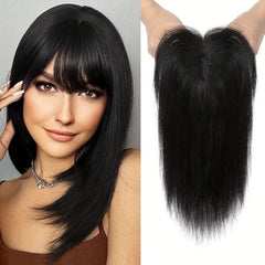 Human Hair Topper with Hair Bangs for Women 100% Real Human Hair