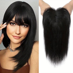 Human Hair Topper with Hair Bangs for Women 100% Real Human Hair