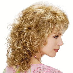 Short Curly Mixed Blonde Wigs For Women Shag Curly Dark Brown Wigs With Bangs