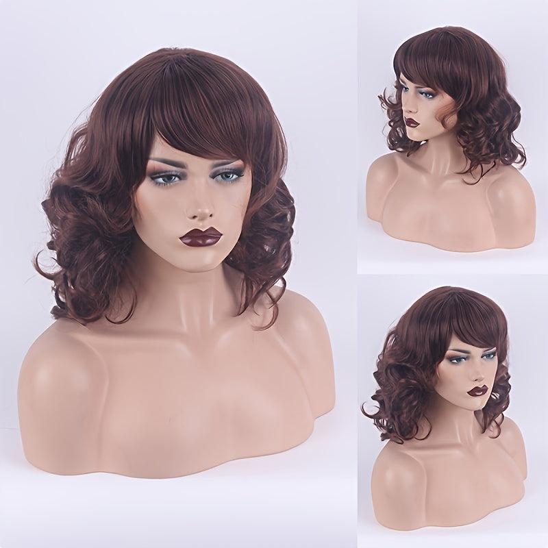 Short Curly Mixed Blonde Wigs For Women Shag Curly Dark Brown Wigs With Bangs