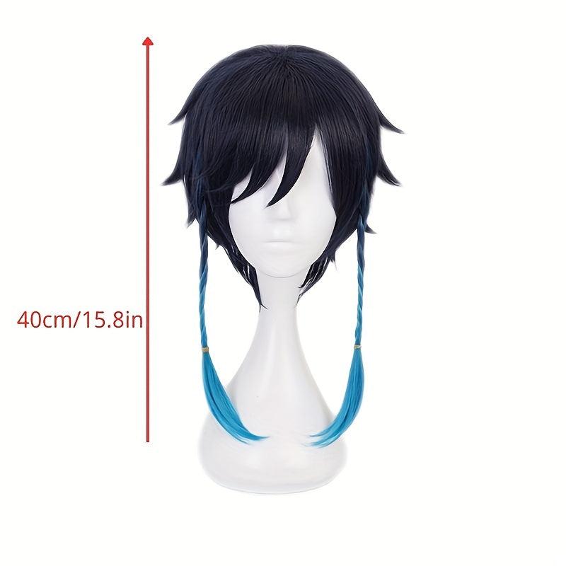 Short Straight Wig With Bangs Braided Pigtails Synthetic Wig Anime Cosplay Wig