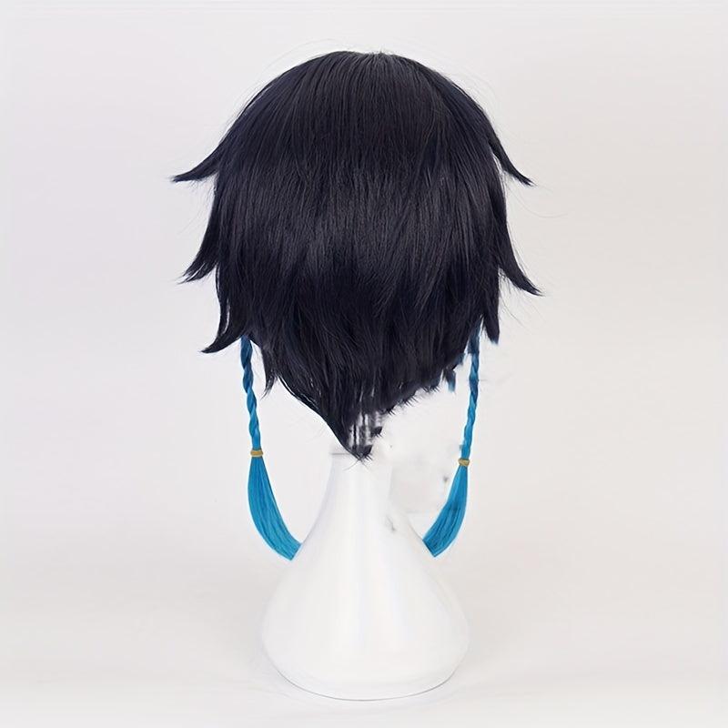 Short Straight Wig With Bangs Braided Pigtails Synthetic Wig Anime Cosplay Wig