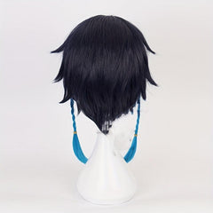 Short Straight Wig With Bangs Braided Pigtails Synthetic Wig Anime Cosplay Wig