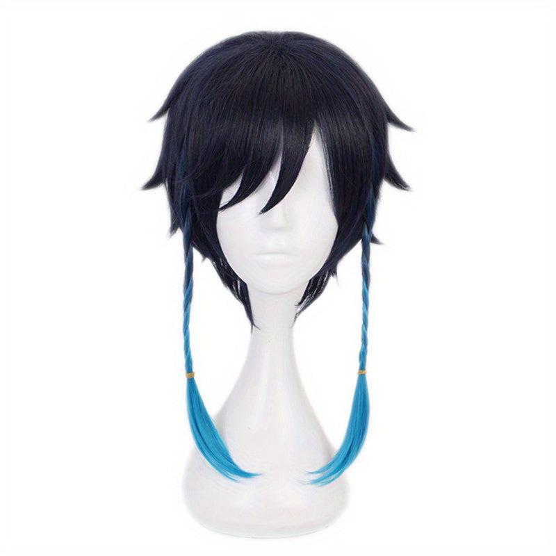 Short Straight Wig With Bangs Braided Pigtails Synthetic Wig Anime Cosplay Wig