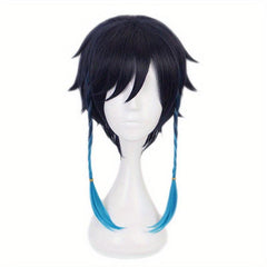 Short Straight Wig With Bangs Braided Pigtails Synthetic Wig Anime Cosplay Wig