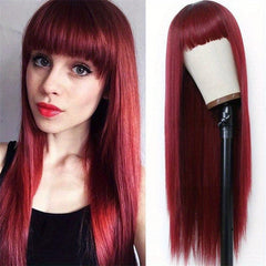 Colorful Long Straight Synthetic Wig With Bangs for Halloween Cosplay