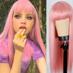 Colorful Long Straight Synthetic Wig With Bangs for Halloween Cosplay