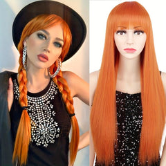 Colorful Long Straight Synthetic Wig With Bangs for Halloween Cosplay