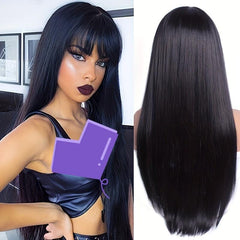 Colorful Long Straight Synthetic Wig With Bangs for Halloween Cosplay