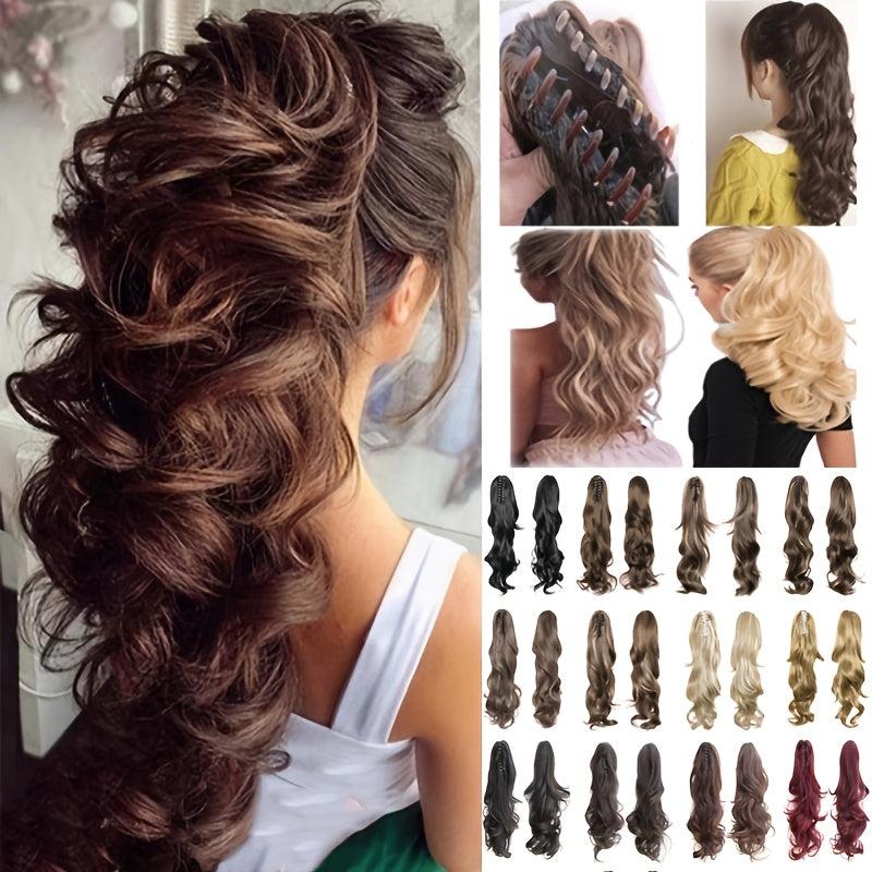Body Wave Claw Clip Hair Extensions Long Curly Wavy Ponytail Synthetic Hair