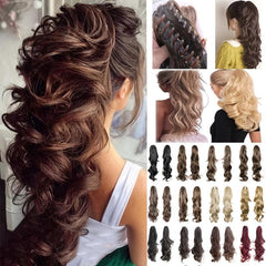 Body Wave Claw Clip Hair Extensions Long Curly Wavy Ponytail Synthetic Hair