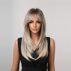 55 88 Cm Butterfly Haircut Omber Long Straight Layered Wigs Synthetic Hair