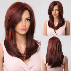 Natural Brown Blonde Layered Wig with Highlights 18 Inch Realistic Hairpiece