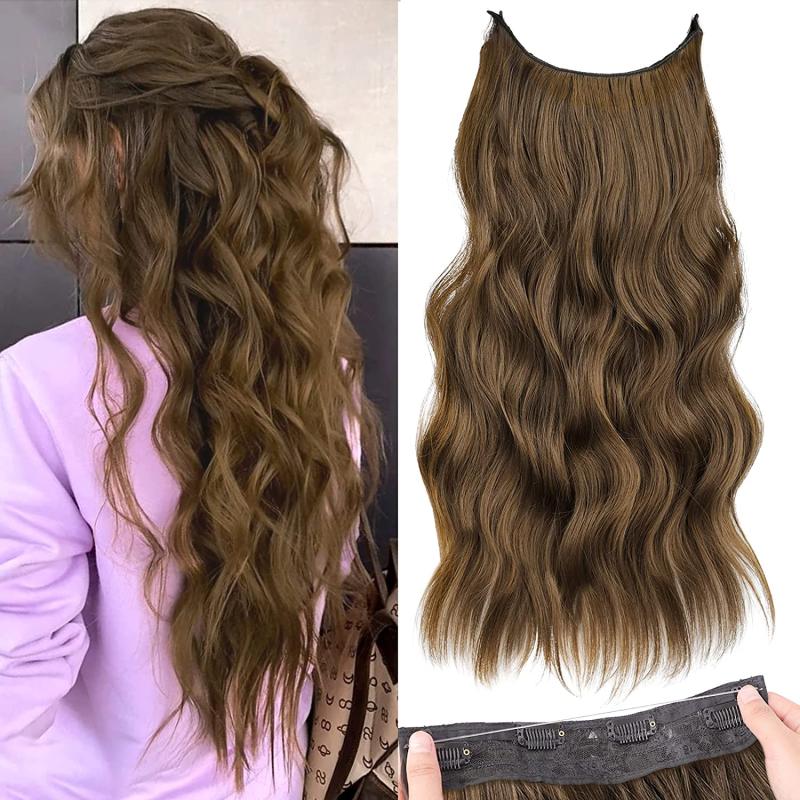 Invisible Wire Hair Extensions Transparent Wire Long Wavy Synthetic Hairpiece