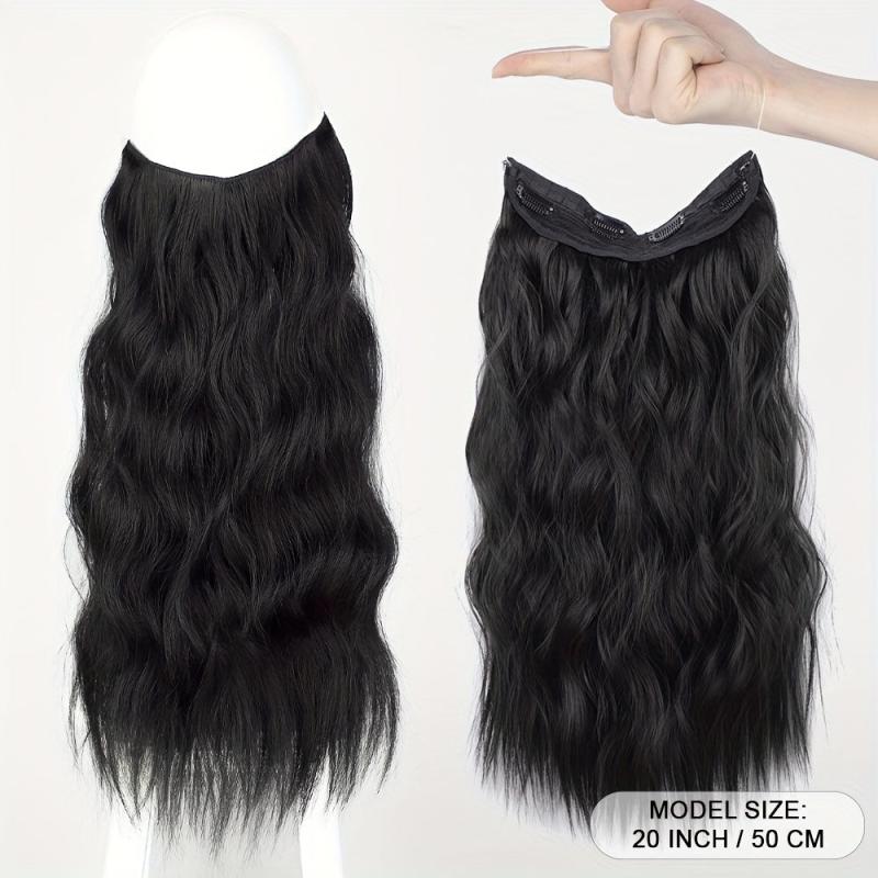 Invisible Wire Hair Extensions Transparent Wire Long Wavy Synthetic Hairpiece