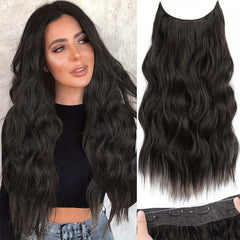 Invisible Wire Hair Extensions Transparent Wire Long Wavy Synthetic Hairpiece