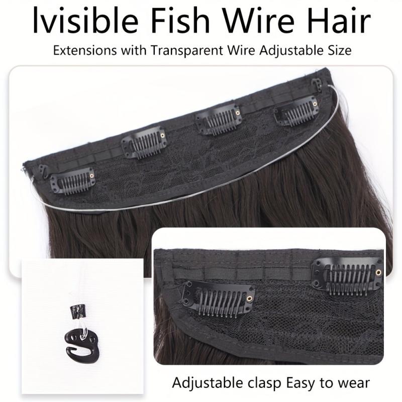 Invisible Wire Hair Extensions Transparent Wire Long Wavy Synthetic Hairpiece