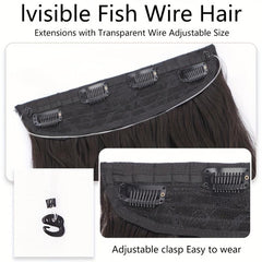 Invisible Wire Hair Extensions Transparent Wire Long Wavy Synthetic Hairpiece
