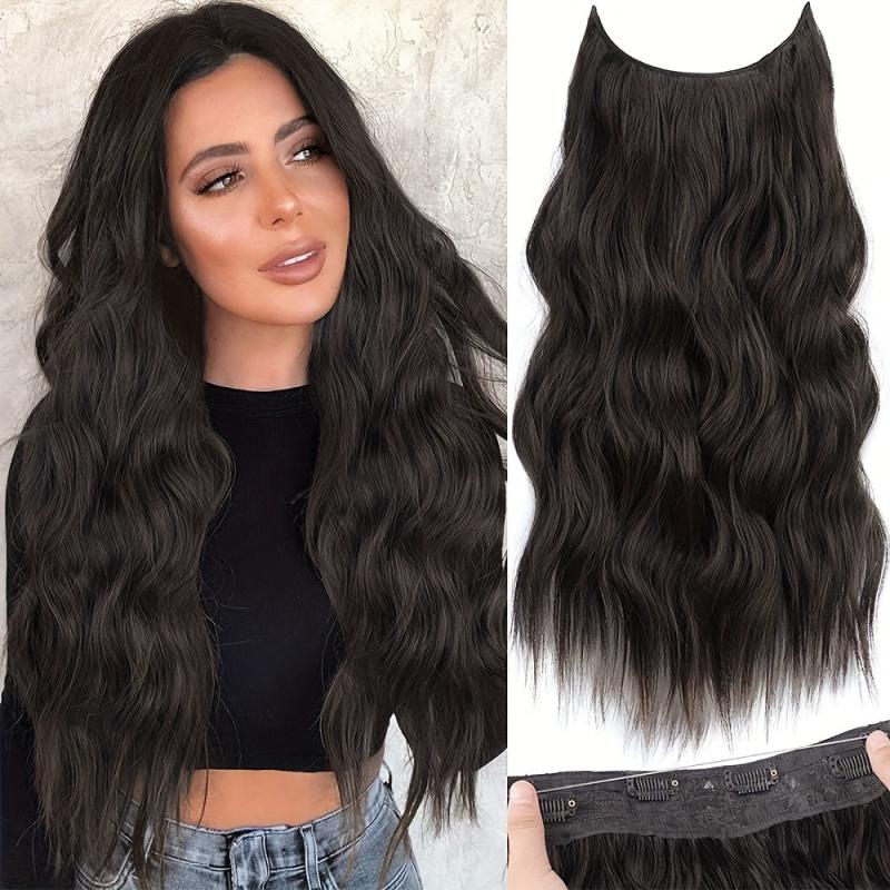 Invisible Wire Hair Extensions Transparent Wire Long Wavy Synthetic Hairpiece