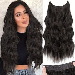 Invisible Wire Hair Extensions Transparent Wire Long Wavy Synthetic Hairpiece