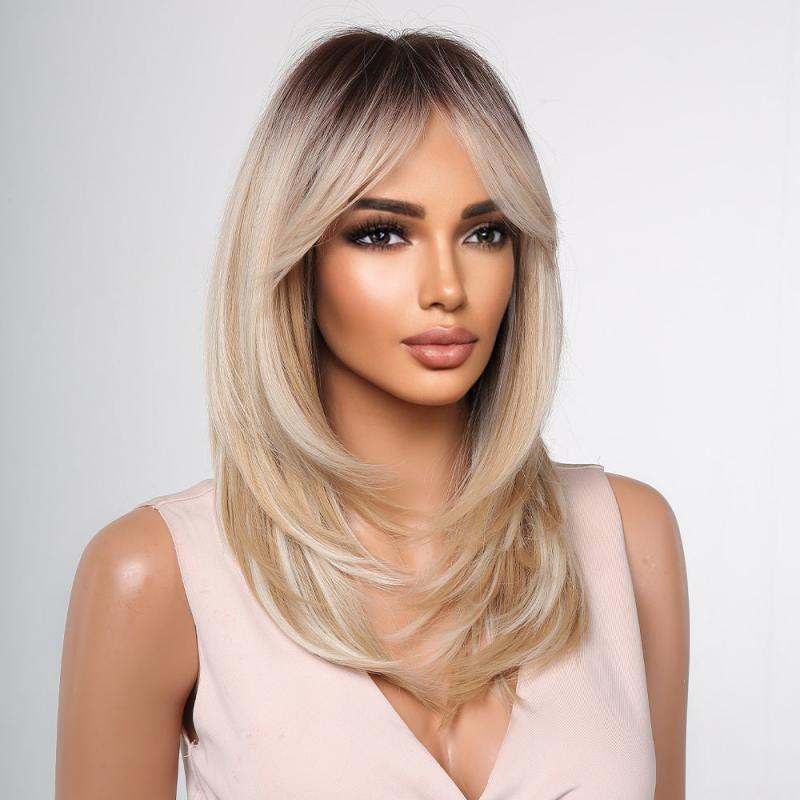 Short Ombre Brown Mixed Blonde Bob Wigs For Women