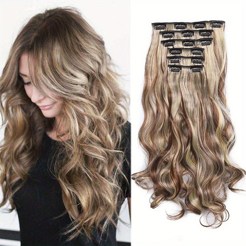 8 Cm Body Wave Clip On Hair Extensions Synthetic Ombre Hair For Women Girls