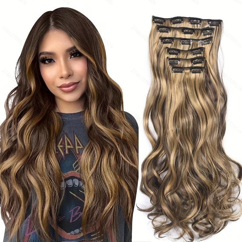 8 Cm Body Wave Clip On Hair Extensions Synthetic Ombre Hair For Women Girls