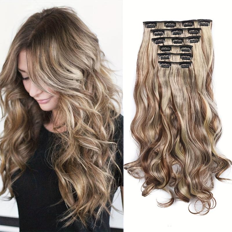 8 Cm Body Wave Clip On Hair Extensions Synthetic Ombre Hair For Women Girls