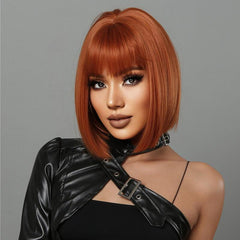 Ginger Short Bob Straight Synthetic Bangs Wig