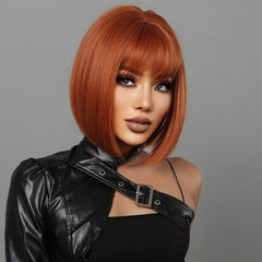 Ginger Short Bob Straight Synthetic Bangs Wig