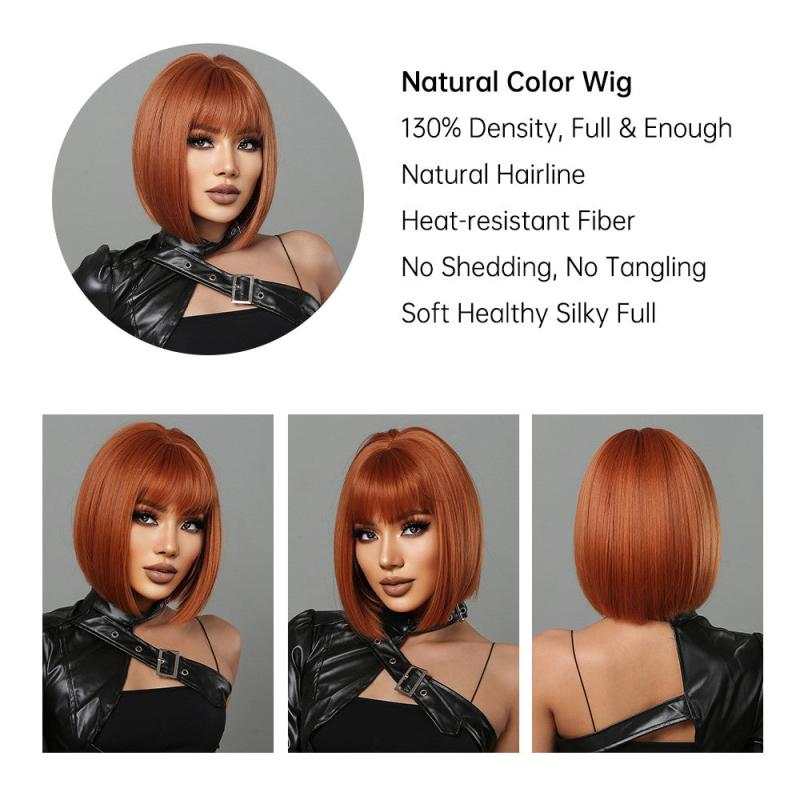 Ginger Short Bob Straight Synthetic Bangs Wig