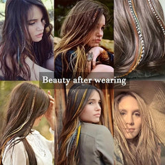 10pcs Synthetic Feather Hair Extensions Mixed Colored Stripe Wig 40-64 cm