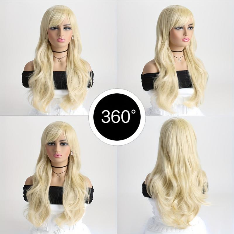 Blonde Body Wave Wig with Bangs Synthetic Heat Resistant
