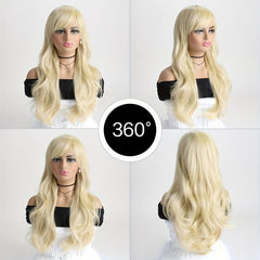 Blonde Body Wave Wig with Bangs Synthetic Heat Resistant
