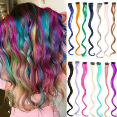 5Pcs Hair Extensions Party Highlights Wavy Hairpiece Clip In Synthetic Streak