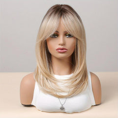 Blonde Straight Layered Hair Wigs With Bangs