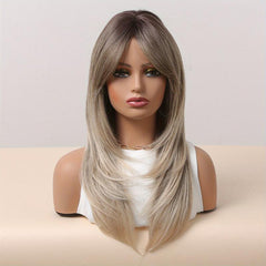Blonde Straight Layered Hair Wigs With Bangs