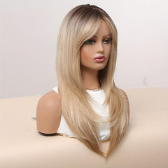 Blonde Straight Layered Hair Wigs With Bangs