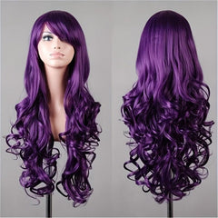 Colorful Long Curly Synthetic Wig With Bangs Heat Resistant