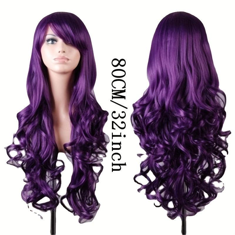 Colorful Long Curly Synthetic Wig With Bangs Heat Resistant