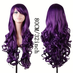 Colorful Long Curly Synthetic Wig With Bangs Heat Resistant